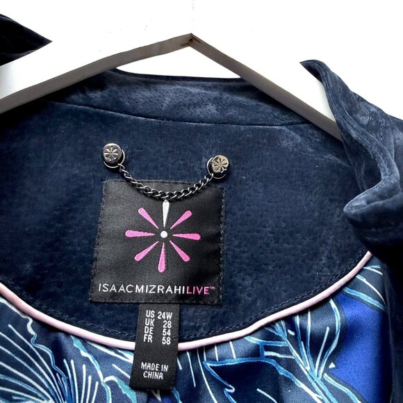 ISAAC MIZRAHI Live! Womens Leather Jacket Blue Suede Snap Front Casual QVC Moto - Picture 3 of 12